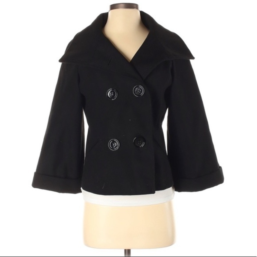 Worthington sz S black pink lined flare cuff sleeves double breasted jacket coat
